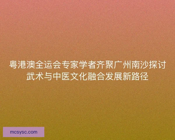 粤港澳全运会专家学者齐聚广州南沙探讨武术与中医文化融合发展新路径
