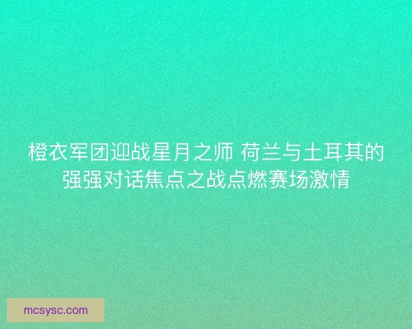 橙衣军团迎战星月之师 荷兰与土耳其的强强对话焦点之战点燃赛场激情